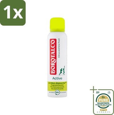 1 x Borotalco - Deodorant Spray - Active - Citrus & Lime Fresh - 0% Alcohol - 150 ml- Deodorant Spray - Citrus En Limoen - Zweetgeur - 48 Uur Bescherming - 0% Alcohol