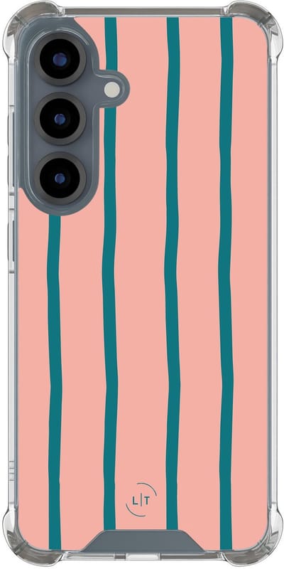 Shockproof hoesje - Geschikt voor Samsung Galaxy S25 - Pink flow - Extra sterke case - TPU/polycarbonaat - Gestreept - Roze, Transparant