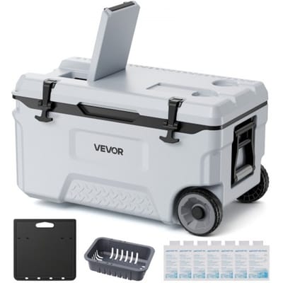 VEVOR Koelbox, 49 liter passieve koelbox met wielen, houdt voedsel tot 48 uur koel, geïsoleerde box met ijsbehoud, koelbox zonder elektriciteit, ultralicht voor picknicks, barbecues en kamperen