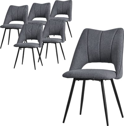 Eetkamerstoel set van 6 grijs gestoffeerd incl. montagemateriaal Gestoffeerde stoel Keukenstoel ML design