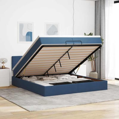 vidaXL - Ottoman - bed - met - matras - 200x200 - cm - stof - blauw