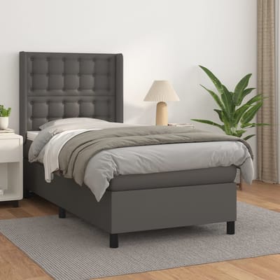 vidaXL - Boxspring - met - matras - kunstleer - grijs - 80x200 - cm