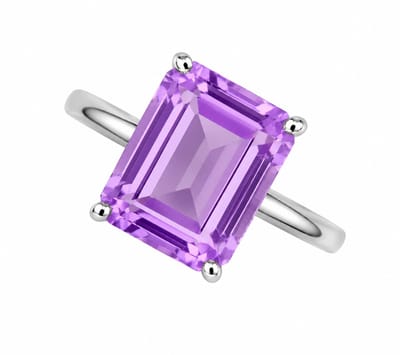 Luxe Amethist Ring 925 Sterling Zilver Rhodium Plated – Paarse Edelsteen Damesring – Elegante Zilveren Statement Ring