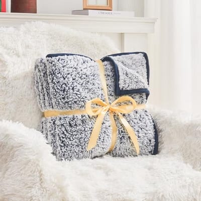 Warme Sherpa Deken 274 x 230 cm - Ultra Zacht en Omkeerbaar, Navy