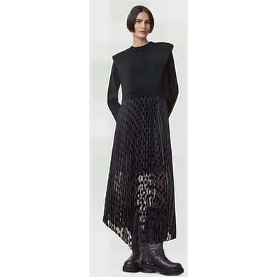 AllSaints Leia Dott Dress Black Maat: S | Maxi Jurken Outlet | Dames | Zwart