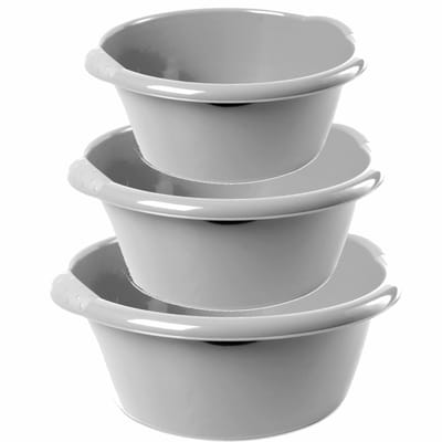 Combi set van 3x stuks ronde afwasteiltjes/afwasbakken in het zilver 6, 10 en 15 liter - Kunststof - Schoonmaak/huishouden