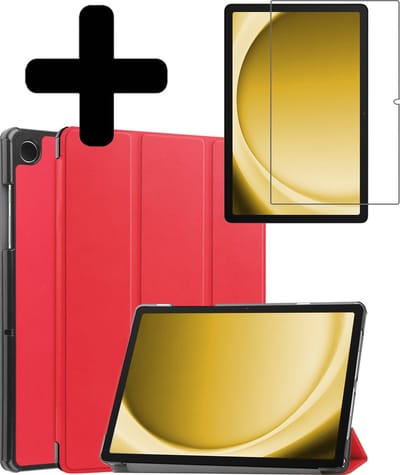 Hoes - Geschikt voor Samsung Galaxy Tab A9 - Met Screenprotector - Trifold Bookcase - Hard Cover - Hardcover Book Case - Tablet Hoesje - Rood