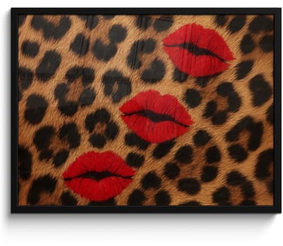 Poster in lijst - Fotolijst 70x50 cm - Posters - Lippen - Drie - Rood - Panterprint - Posterlijst zwart - Decoratie - Wanddecoratie woonkamer - Muurdecoratie slaapkamer