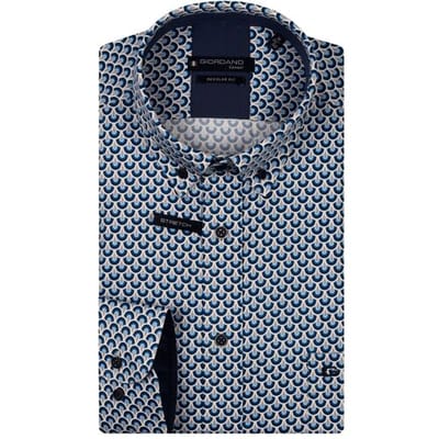Giordano Overhemd Ivy Abstract Half Circles Wave Satin Stretch Navy / male