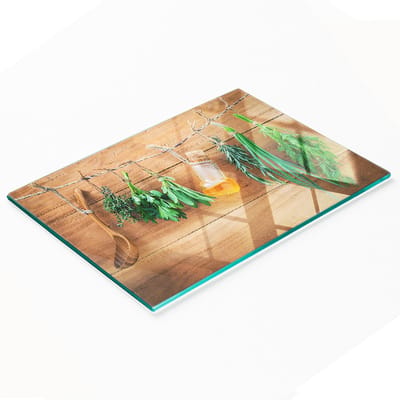 Decoratieve snijplank van gehard glas met kruidenkoord, 80x52 cm