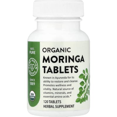 Pure Indian Foods, Comprimés de Moringa Bio, 120 Comprimés (400mg par comprimé)