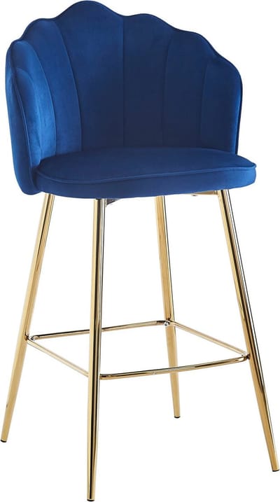 Barkruk Chanelle Donkerblauw - Fluweel - Set van 2 - Geschikt voor kookeiland - Met rugleuning - Zithoogte 68 cm - Met armleuning