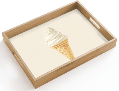 Dienblad hout 40x30 cm - Schootdienblad - Softijs - Hoorntje - Wit - Borrelplank rechthoek - Plateau dienbladen