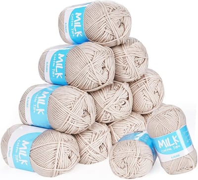 Breigaren 100% Acryl - 12 x 50 g - Ultradun en Zacht voor Breien en Haken - Perfect voor Baby's en Volwassenen - Lichte Koffiekleur