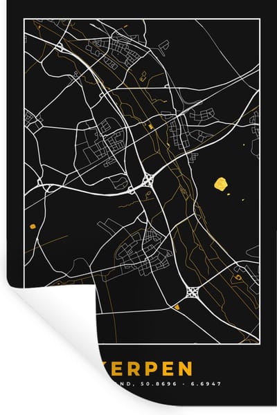 Muurstickers - Sticker Folie - Stadskaart – Kaart – Kerpen – Gold – Duitsland – Plattegrond - 20x30 cm - Plakfolie - Muurstickers Kinderkamer - Zelfklevend Behang - Zelfklevend behangpapier - Stickerfolie