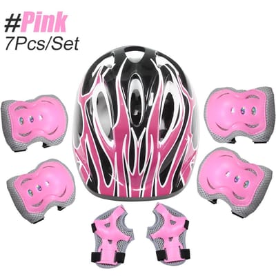 Ensemble de 7 pièces pour enfants de 3 à 10 ans Avec protège-poignets et genouillères Coudières Équipement de protection personnalisable Pour patinage, cyclisme, trottinette pour tout-petits rose