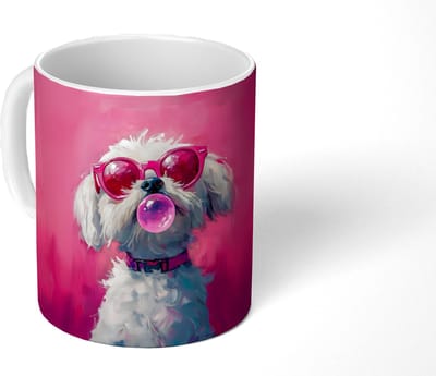 Mok - Koffiemok - Pink - Hond - Bubbel - Mokken - 350 ML - Beker - Koffiemokken - Theemok