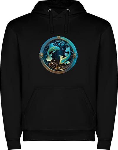 Zwarte unisex hoodie met “ Kleurrijke Sterrenbeeld Vissen – Astrologie – Horoscoop – Zodiac Signs “ Print Full Color Color merk Roly maat S