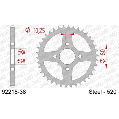 Stalen motortandwiel achteraan Afam 520 38 dents