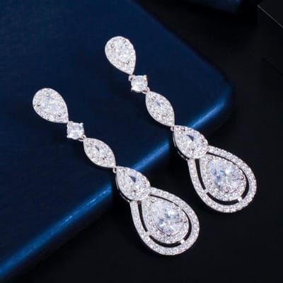 Cwwzircons Roségoud Kleur Luxe Lange Hangende Ronde Waterdruppel Elegante Cz Oorbellen Voor Vrouwen Bruids Bruiloft Sieraden Jurk Cz766 5.8cm black