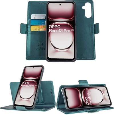 Geschikt voor OPPO Reno 12 Pro - Book Case Hoesje - Uitneembaar Hoesje - Magnetische Sluiting - Portemonnee Turqoise
