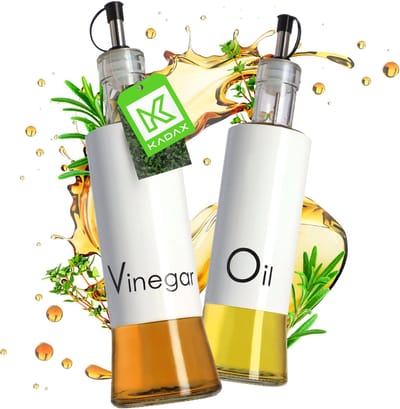 Kadax Dispenser voor vloeibare specerijen, glazen fles met stalen elementen, glazen dispenser voor olie, azijn, vinaigrette, oliereservoir, olijfoliedispenser