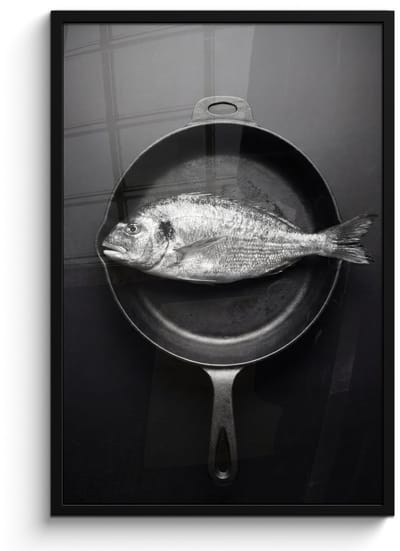 Poster in lijst - Fotolijst 60x90 cm - Posters - Pan - Vis - Zwart - Wit - Posterlijst zwart - Decoratie - Wanddecoratie woonkamer - Muurdecoratie slaapkamer