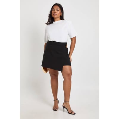 boohoo Dames Plus Rokbroek Van Bengaline Met Trim Detail | Zwart | Maat: 44