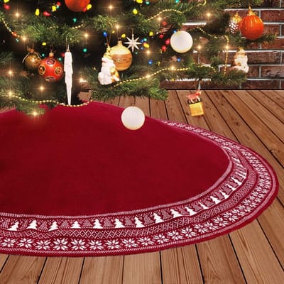 Grote Kerstboomrok van 48 inch, Kabelgebreide Dikke Rustieke Boomrok met Sneeuwvlokpatroon voor Feestelijke Decoratie en Kerstmis Versiering