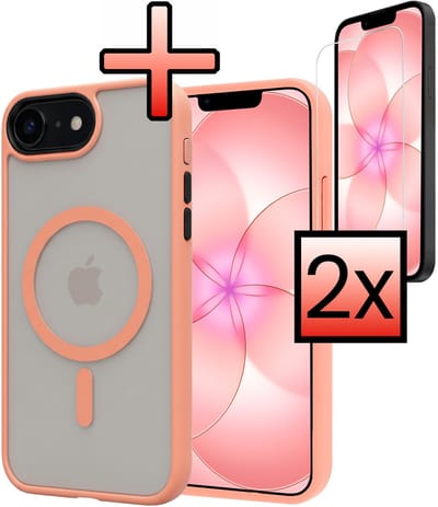Hoesje - Met 2x Screenprotector - Geschikt voor Apple iPhone 17e - Magsafe Compatible - Sterk & Shockproof - Back Cover - Shock Proof Case - Telefoon Hoes - Perzik