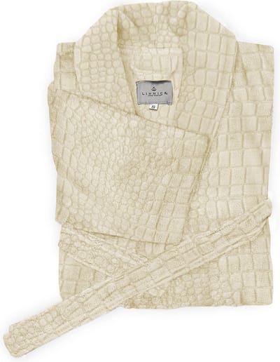 Linnick Flanel Fleece Badjas Croco - ivory - M - Badjas Dames - Badjas Heren-uni
