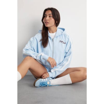 Dames Dsgn Studio Boxy Crop Hoodie Met Rits En Zijstreep | Lichtblauw | Maat: XS