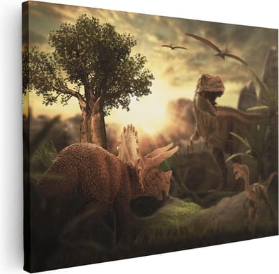 Artaza Canvas Schilderij Dinosaurus - 40x30 cm - Klein - Wanddecoratie Jungle - Muurdecoratie Dieren - Kamer Accessoires