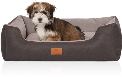 Knuffelwuff Hondenbed Luke van velours met fijn handgeweven karakter M-L 85 x 63cm zwart-grijs