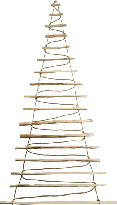 BOGATECO Handgemaakte kerstboom 205 cm hoog, gemaakt van hazelnoothout | Decoratieve hanger | met 10 m LED-verlichting | Houten panelen verbonden met een jute touw met een dikte van 6 mm