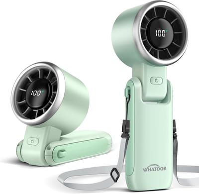 Thijox - Mini Handventilator met Accu Oplaadbaar, Draagbare USB Ventilator met 5 Snelheden, Opvouwbare Cyaan Ventilator voor Kantoor, Outdoor, Reizen