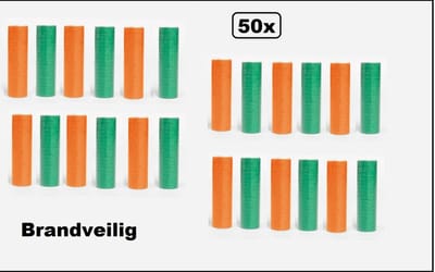 50x Serpentines rollen oranje en groen - Papier - BRANDVERTRAGEND - Carnaval- festival - optocht - feest - party - serpentine - brandvertragend