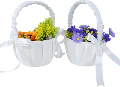 Livano Bloemenmandje Bruiloft - Strooimandje - Huwelijk - Bruidsmeisje -Wit Design