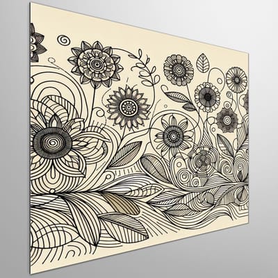 Line art bloemen schilderij | Florale lijnenspel: een kunstzinnig bloemenfestijn vol kleurrijke vormen | Kunst - 100x100 centimeter op Dibond | Foto op Dibond