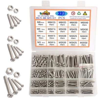 Schroevenset M5, M6, M8 - Compleet assortiment met moeren en sluitringen - 304 Roestvrij staal - 300 stuks voor doe-het-zelf projecten