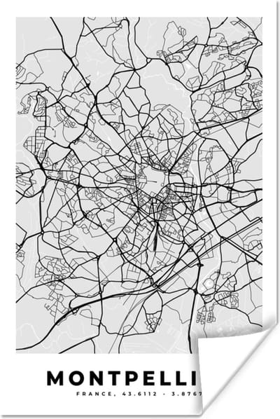 Poster Plattegrond - Kaart - Stadskaart - Frankrijk - Montpellier - 120x180 cm XXL