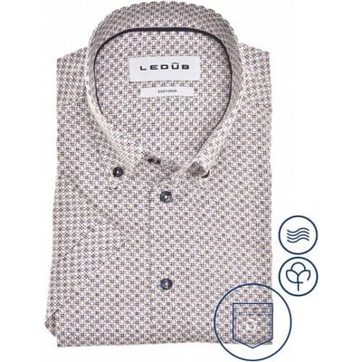 Ledûb Overhemd Allover Pattern Pure Cotton Button-Down Short Sleeve Licht Bruin / male