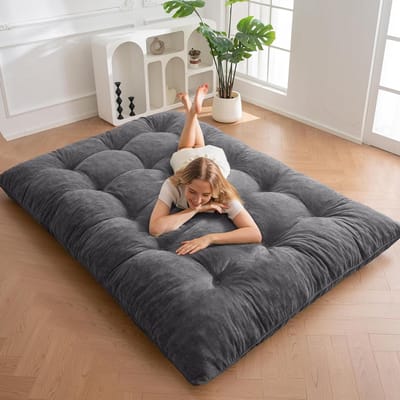 Futon Matras - Slaapmat - Logeerbed - Schredded Foam Vulling - 150x200cm - Grijs