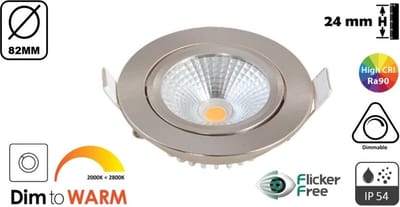 Inbouw LED Spot Staal | 5 Watt | 450 Lumen | Dim To Warm | Kantelbaar | IP44 | Dimbaar | CRI90 | Gatmaat 72mm