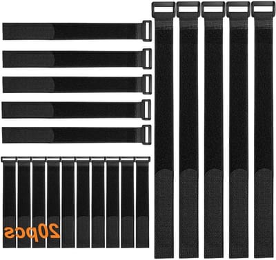 20 Stuks Zwarte Nylon Kabelbinders Set, Herbruikbare Kabelriemen, Verstelbare Kabelstraps, Multifunctionele Bevestigingsriemen voor Organisatie en Kabelbeheer