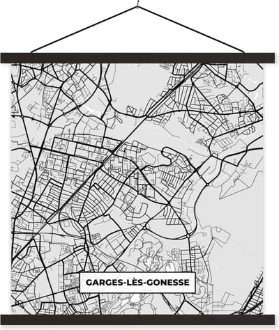 Posterhanger incl. Poster 60x60 cm - Schoolplaat - Garges-lès-Gonesse - Frankrijk - Plattegrond - Kaart - Stadskaart - Textielposter - Zwarte latten - Stadskaart