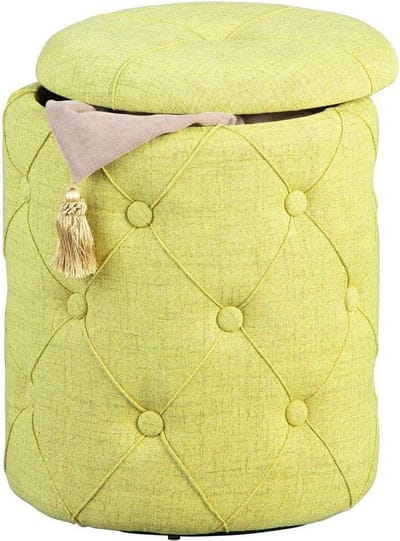 Gele quiltstof poef - 34 x 34 x 40 cm met opbergruimte