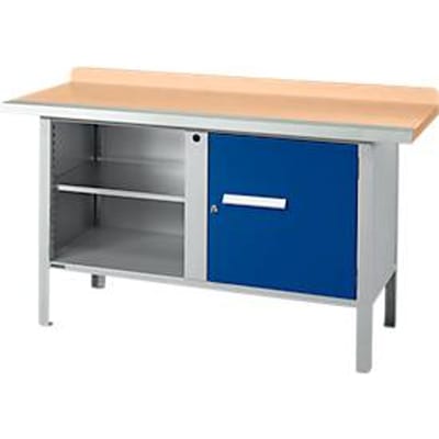 Box-type werkbank Schäfer Shop Select PWi 150-1, beuken multiplex plaat, met stalen rand, tot 750 kg, B 1500 x D 700 x H 840 mm, gentiaanblauw