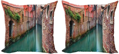 ABAKUHAUS Venetië Kussenhoezen Set – 2x60x60 cm – Dubbelzijdig bedrukt – Jadegroen & donker koraal