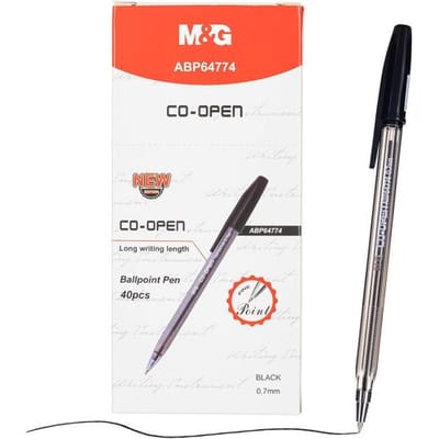 M&G Balpennen, 40 Stuks Zwarte Inkt, Fijne Punt 0,7 mm, Soepel Schrijven Balpennen met Antislip Grip en Dop, Pennen voor Kantoor, School en Dagelijks